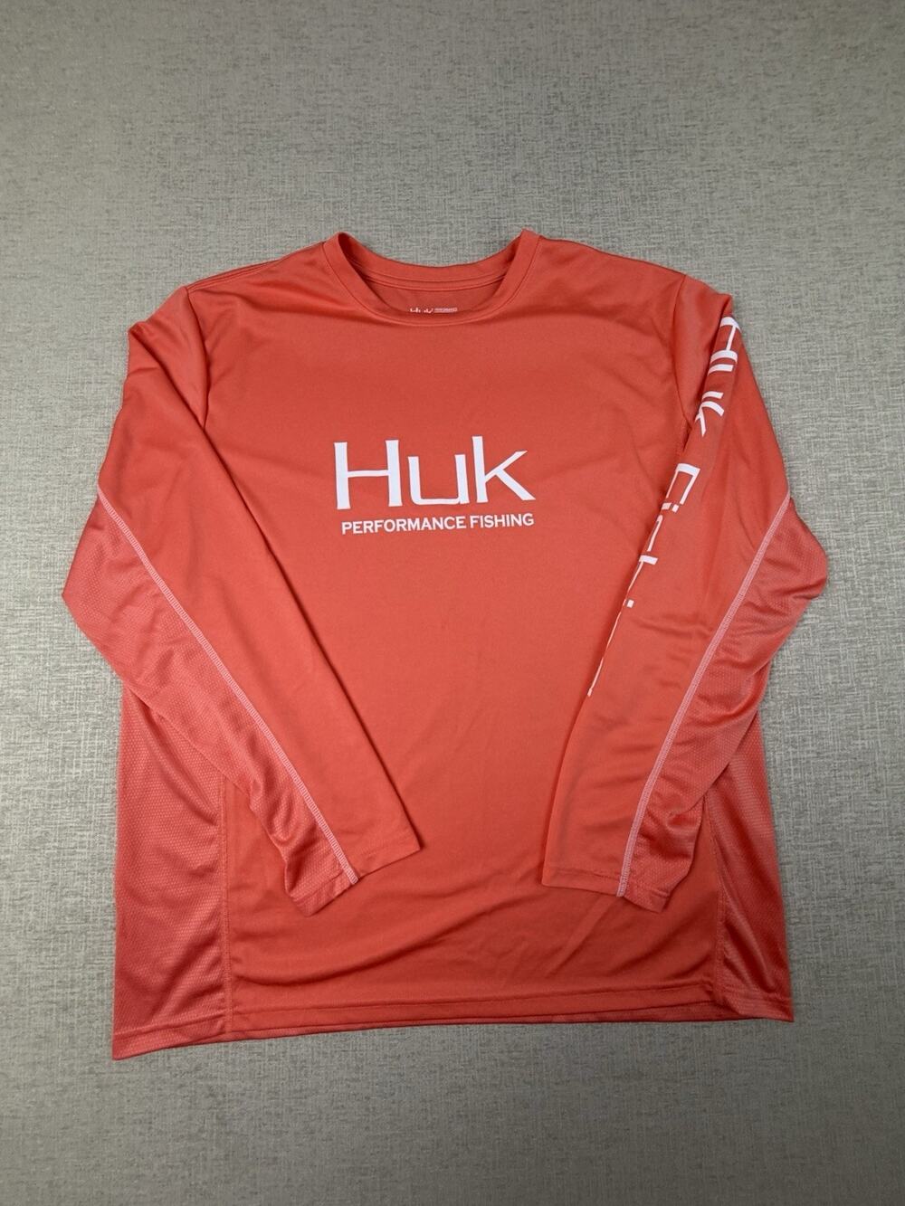 Huk Performance Fishing Shirt Men’s XL Orange Long Sleeve Logo Quick Dry